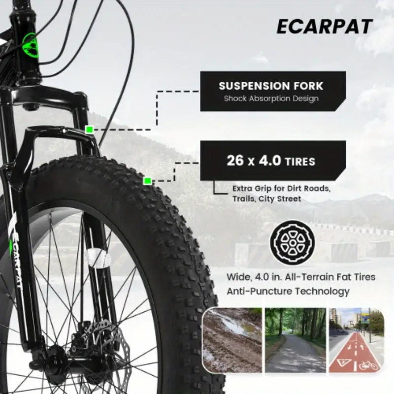 Elecony 26-Inch Fat Tire Bike 21-Speed, Durable & Versatile for Any Terrain