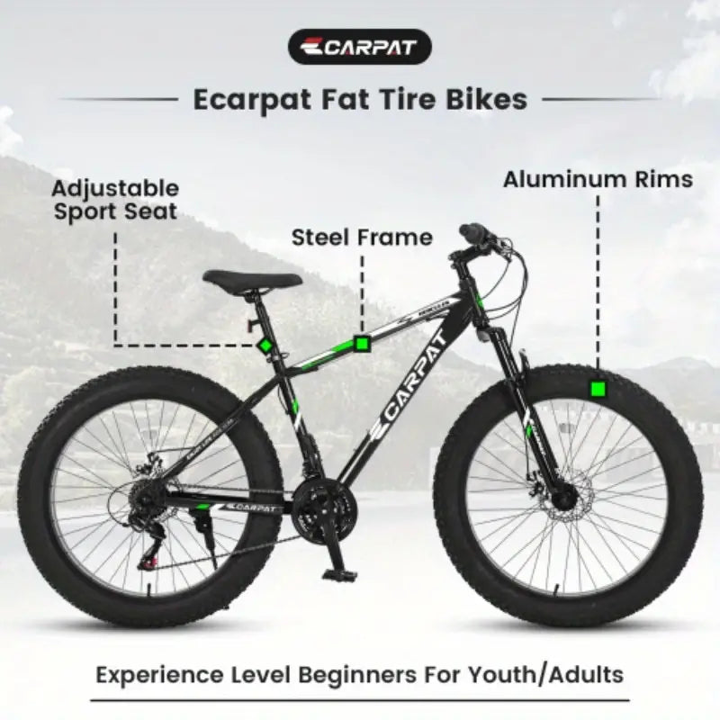 Elecony 26-Inch Fat Tire Bike 21-Speed, Durable & Versatile for Any Terrain