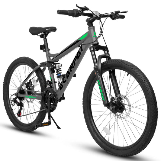 A2460 24" Mountain Bike, 21-Speed, Full Suspension, High Carbon Steel Frame, Disc Brakes