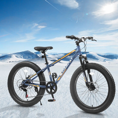 Elecony 24" Fat Tire Bike, Shimano 7-Speed, Dual Disc Brakes, High-Carbon Steel Frame, Front Suspension